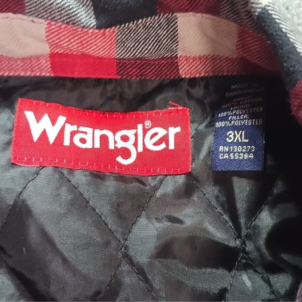 Wrangler Men's 3XL Big & Tall Quilted Lined Plaid Shacket Button Pockets
